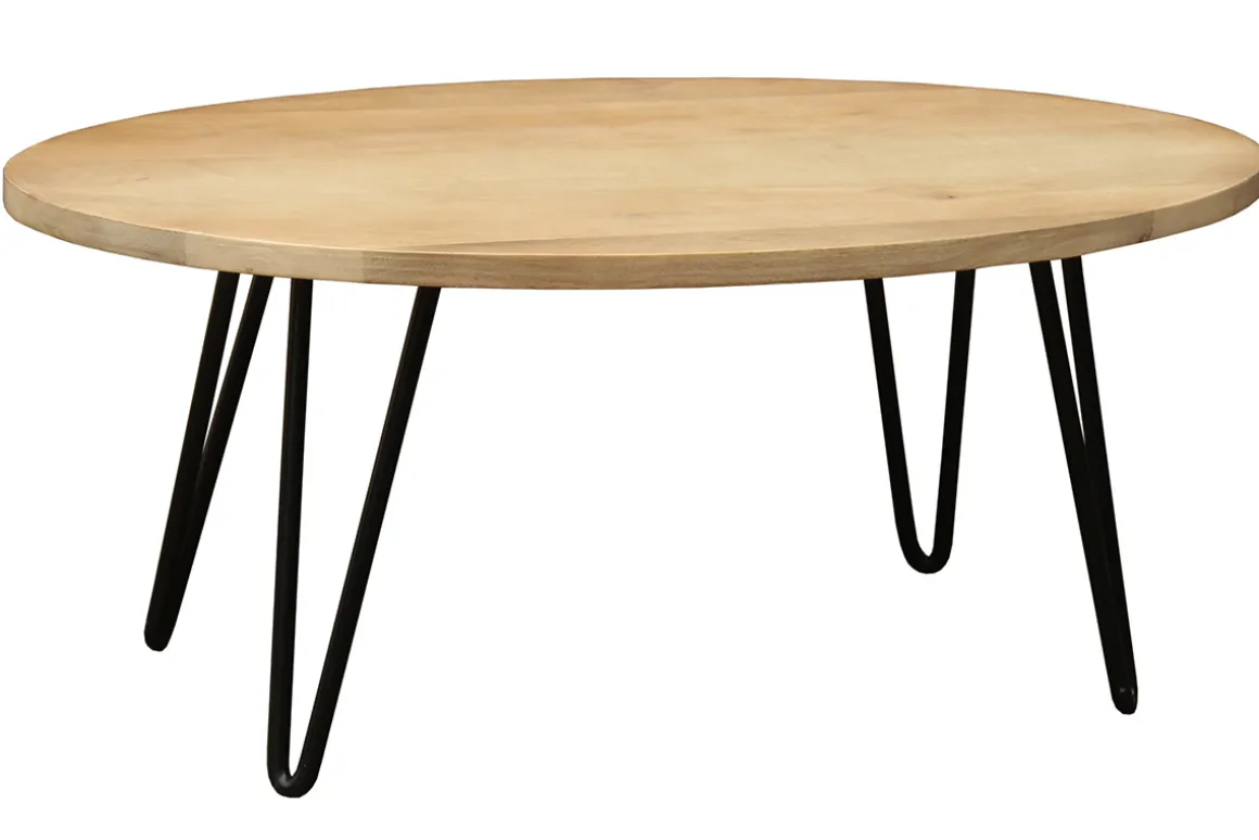 Discount Miliboo Mesa de centro oval L100 x P55 cm en mango macizo VIBES