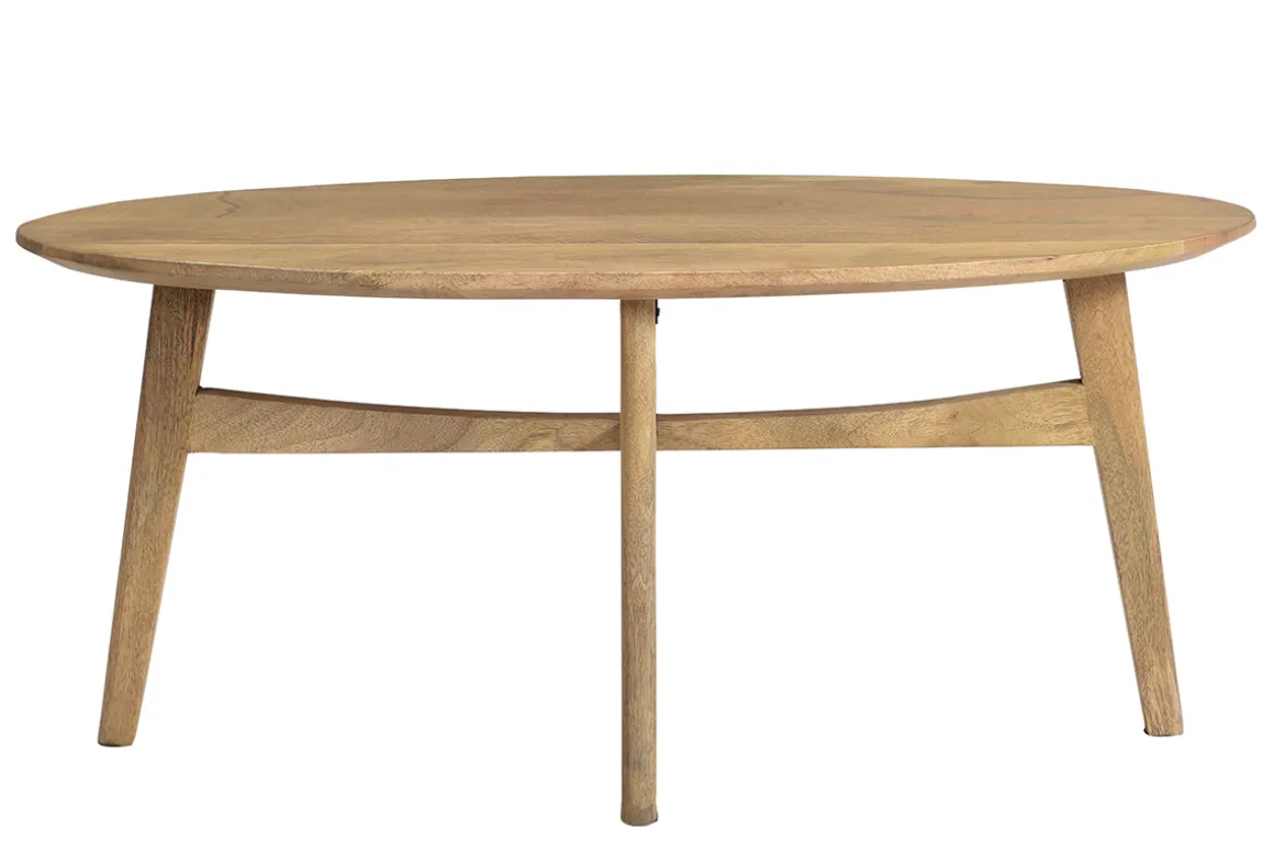 Hot Miliboo Mesa de centro ovalada de madera de mango maciza clara 100 cm PALEY