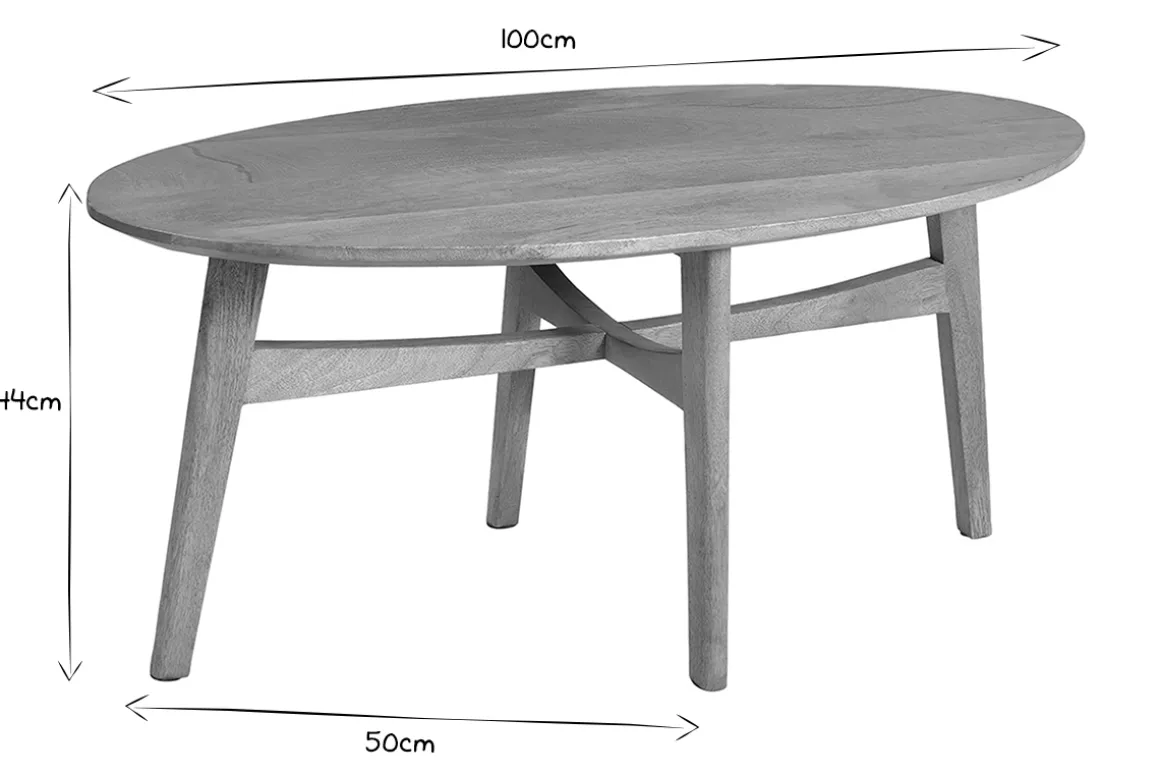 Hot Miliboo Mesa de centro ovalada de madera de mango maciza clara 100 cm PALEY