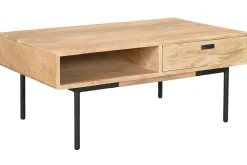 Hot Miliboo Mesa de centro rectangular con 2 cajones de madera maciza de mango y metal negro 100 cm JUDE