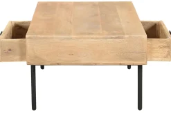 Hot Miliboo Mesa de centro rectangular con 2 cajones de madera maciza de mango y metal negro 100 cm JUDE