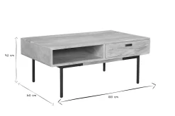 Hot Miliboo Mesa de centro rectangular con 2 cajones de madera maciza de mango y metal negro 100 cm JUDE