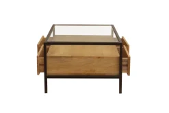 Flash Sale Miliboo Mesa de centro rectangular con almacenaje de madera maciza de mango, cristal y metal negro 100 cm SITA