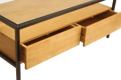 Flash Sale Miliboo Mesa de centro rectangular con almacenaje de madera maciza de mango, cristal y metal negro 100 cm SITA