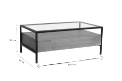 Flash Sale Miliboo Mesa de centro rectangular con almacenaje de madera maciza de mango, cristal y metal negro 100 cm SITA