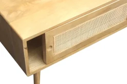 Fashion Miliboo Mesa de centro rectangular con almacenaje de madera maciza de mango y caña de ratán 100 cm ACANGE