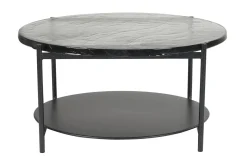 Store Miliboo Mesa de centro redonda con doble tablero de cristal reciclado y metal negro 85 cm WELLE