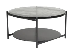 Store Miliboo Mesa de centro redonda con doble tablero de cristal reciclado y metal negro 85 cm WELLE