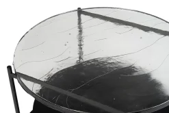 Store Miliboo Mesa de centro redonda con doble tablero de cristal reciclado y metal negro 85 cm WELLE