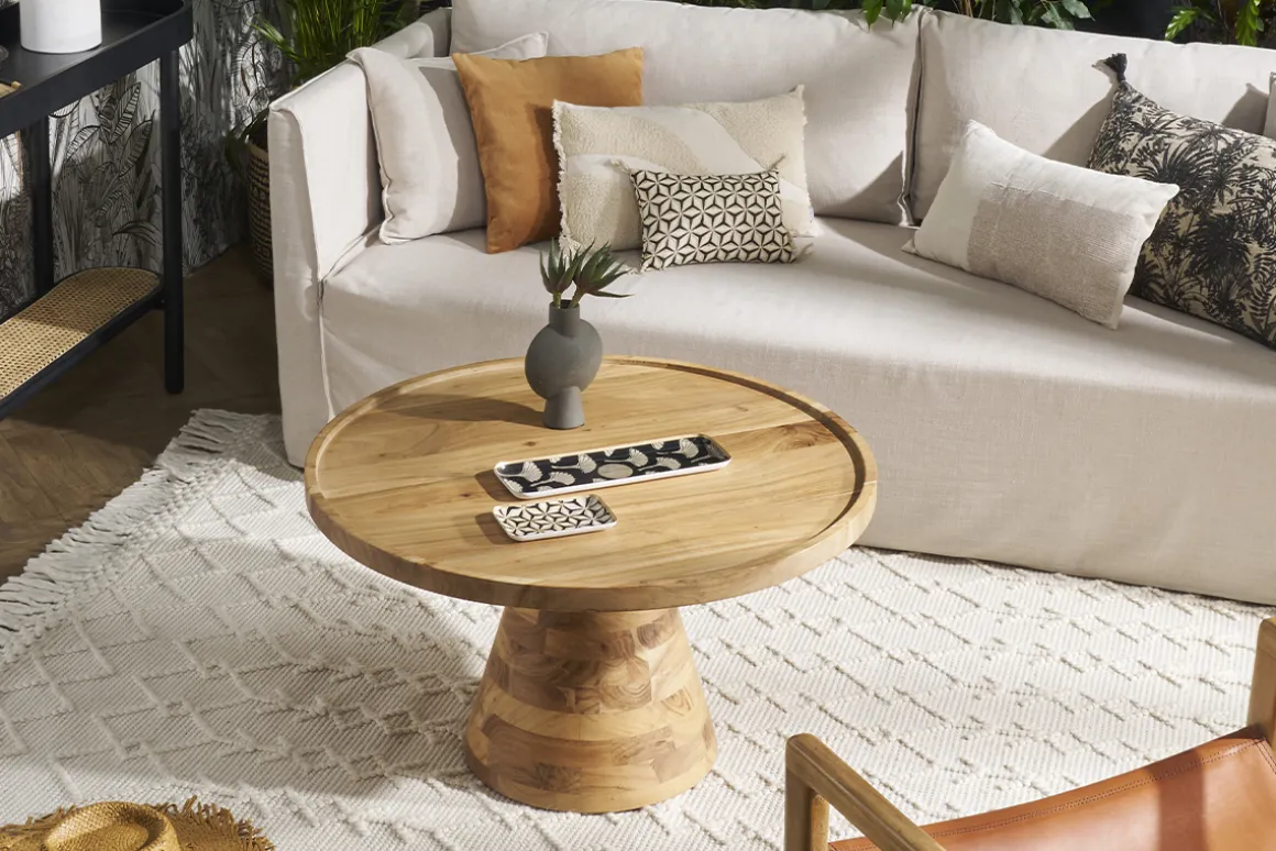 Cheap Miliboo Mesa de centro redonda de madera maciza 80 cm de diámetro MATERA