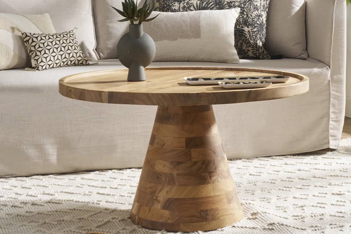 Cheap Miliboo Mesa de centro redonda de madera maciza 80 cm de diámetro MATERA