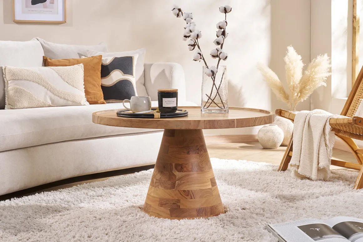 Cheap Miliboo Mesa de centro redonda de madera maciza 80 cm de diámetro MATERA