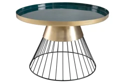 Best Sale Miliboo Mesa de centro redonda de acero lacado azul petróleo y dorado 55 cm diám. SPLEEN