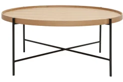 New Miliboo Mesa de centro redonda de madera clara y metal negro 90 cm BASSY