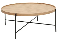 New Miliboo Mesa de centro redonda de madera clara y metal negro 90 cm BASSY