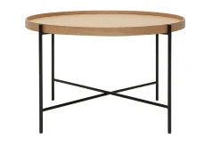 Outlet Miliboo Mesa de centro redonda de madera clara y metal negro 75 cm BASSY