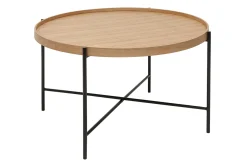 Outlet Miliboo Mesa de centro redonda de madera clara y metal negro 75 cm BASSY