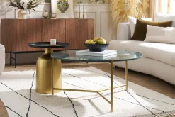 Hot Miliboo Mesa de centro redonda de diseño de mármol verde y latón 90 cm SILLON