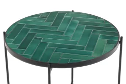 Best Sale Miliboo Mesa de centro redonda de cerámica verde oscuro y metal negro D50 cm KOTTA