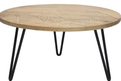 Best Sale Miliboo Mesa de centro redonda grabada en mango y metal negro VIBES