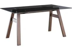 Flash Sale Miliboo Mesa de comedor cristal ahumado negro y madera L160 cm BACCO