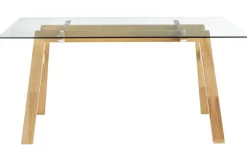 Flash Sale Miliboo Mesa de comedor cristal transparente y madera L160 cm BACCO