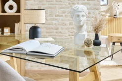 Flash Sale Miliboo Mesa de comedor cristal transparente y madera L160 cm BACCO