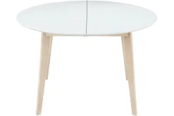 Online Miliboo Mesa de comedor diseño redonda extensible blanca y madera L120-150 LEENA