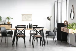 Shop Miliboo Mesa de comedor en acacia y metal negro L175 KORA