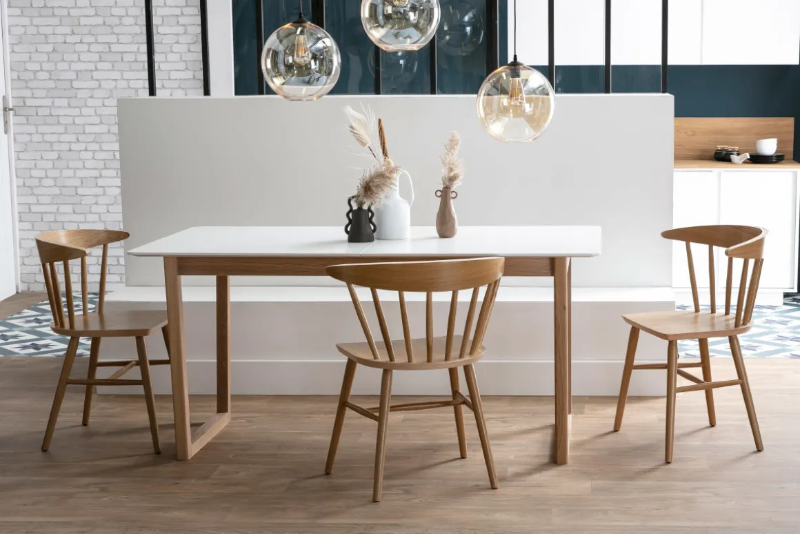 Sale Miliboo Mesa de comedor extensible madera clara y blanco L160-240 cm LAHO