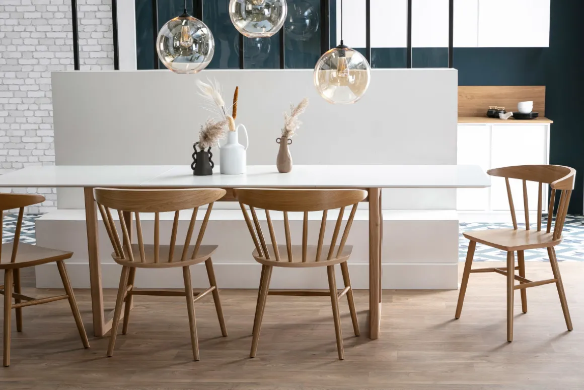 Sale Miliboo Mesa de comedor extensible madera clara y blanco L160-240 cm LAHO