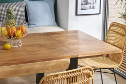 Discount Miliboo Mesa de comedor extensible en acacia maciza y metal negro L120-210 cm TRAP