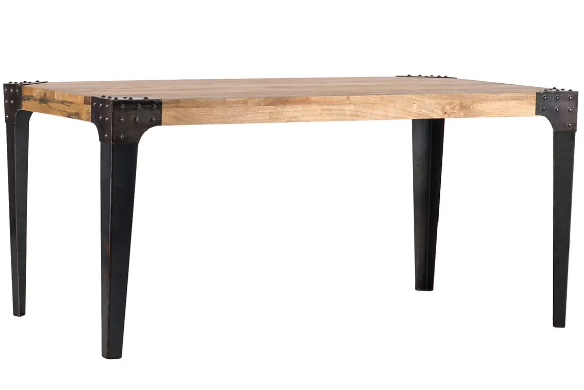 Discount Miliboo Mesa de comedor industrial acero y madera L160 MADISON