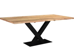 Discount Miliboo Mesa de comedor industrial rectangular de madera de acacia maciza y metal negro 200 cm VALLEY