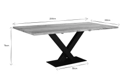 Discount Miliboo Mesa de comedor industrial rectangular de madera de acacia maciza y metal negro 200 cm VALLEY