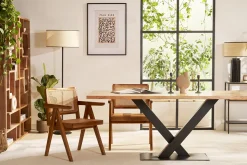 Discount Miliboo Mesa de comedor industrial rectangular de madera de acacia maciza y metal negro 200 cm VALLEY