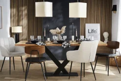 Discount Miliboo Mesa de comedor industrial rectangular de madera de acacia maciza y metal negro 200 cm VALLEY