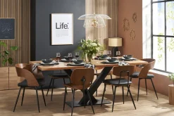 Discount Miliboo Mesa de comedor industrial rectangular de madera de acacia maciza y metal negro 200 cm VALLEY