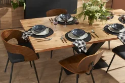 Discount Miliboo Mesa de comedor industrial rectangular de madera de acacia maciza y metal negro 200 cm VALLEY