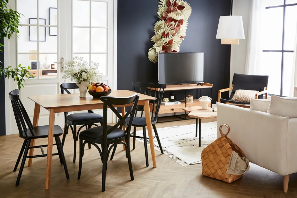 New Miliboo Mesa de comedor nórdica con acabado fresno 120 cm ELION