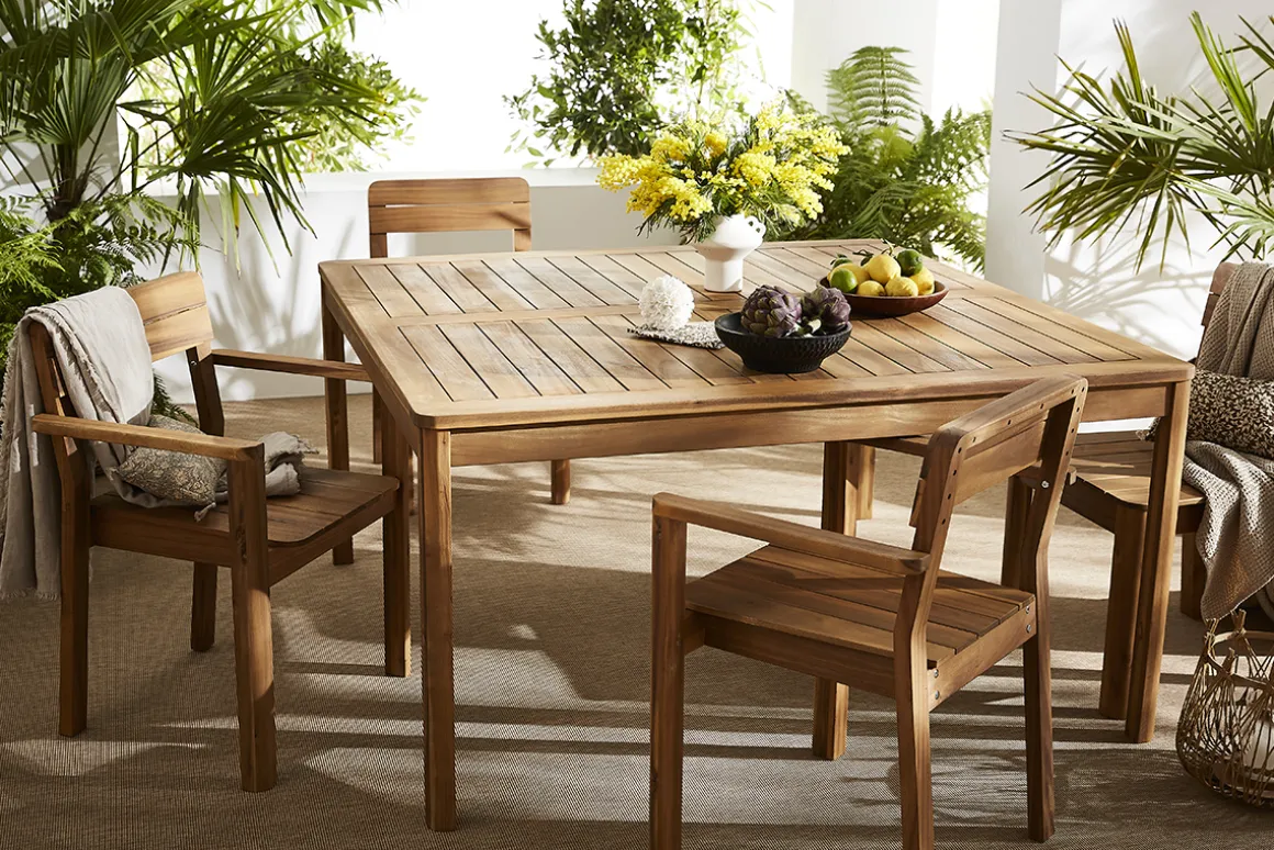 Hot Miliboo Mesa de jardín cuadrada de madera maciza 147 cm AKIS