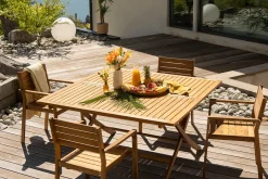 Hot Miliboo Mesa de jardín cuadrada plegable de madera maciza 140 cm SANTIAGO