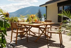 Hot Miliboo Mesa de jardín cuadrada plegable de madera maciza 140 cm SANTIAGO