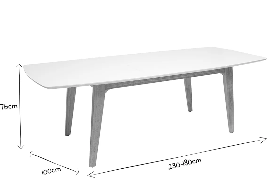 Store Miliboo Mesa extensible rectangular de madera blanca y roble claro de 180-230 cm FIFTIES con extensiones integradas