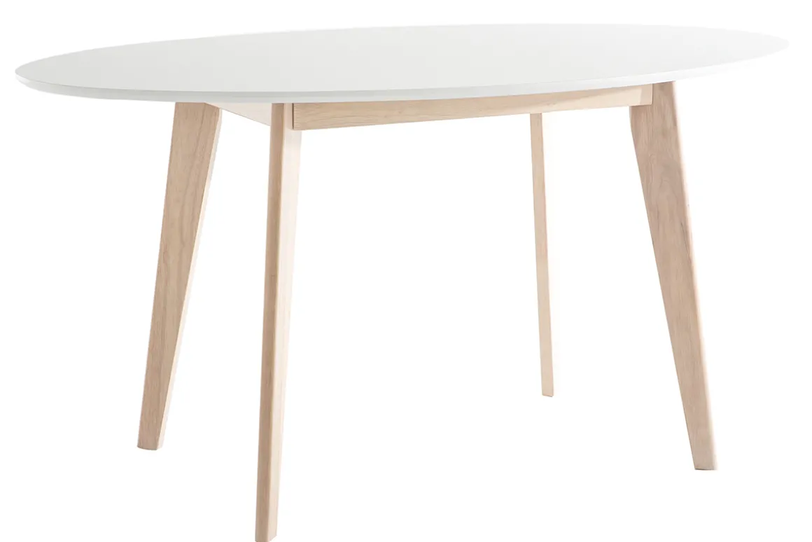 Shop Miliboo Mesa oval 150cm blanca y madera clara LEENA