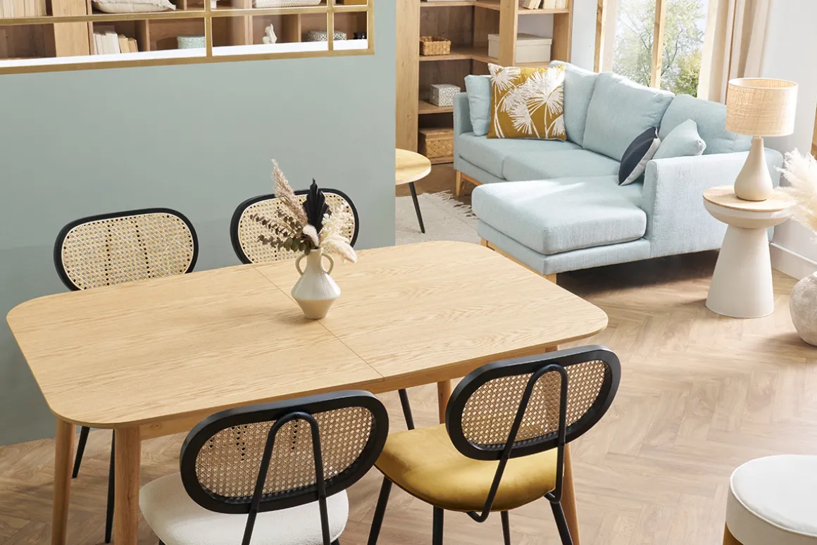 New Miliboo Mesa rectangular extensible con extensiones integradas de roble claro 140-170 cm ANK