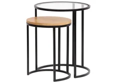 Cheap Miliboo Mesas nido auxiliares de cristal templado y madera de mango maciza TAHL
