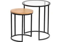 Cheap Miliboo Mesas nido auxiliares de cristal templado y madera de mango maciza TAHL