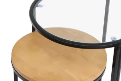 Cheap Miliboo Mesas nido auxiliares de cristal templado y madera de mango maciza TAHL