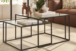 Sale Miliboo Mesas nido de centro de cristal templado y metal TAHL